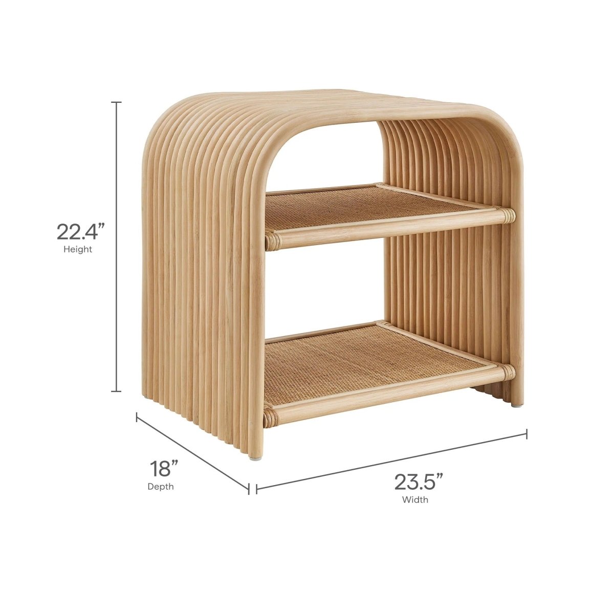 Curved Rattan Side Table with Shelf – Natural 24 Inch - End & Side Tables available at Alpine Outlets in Denver