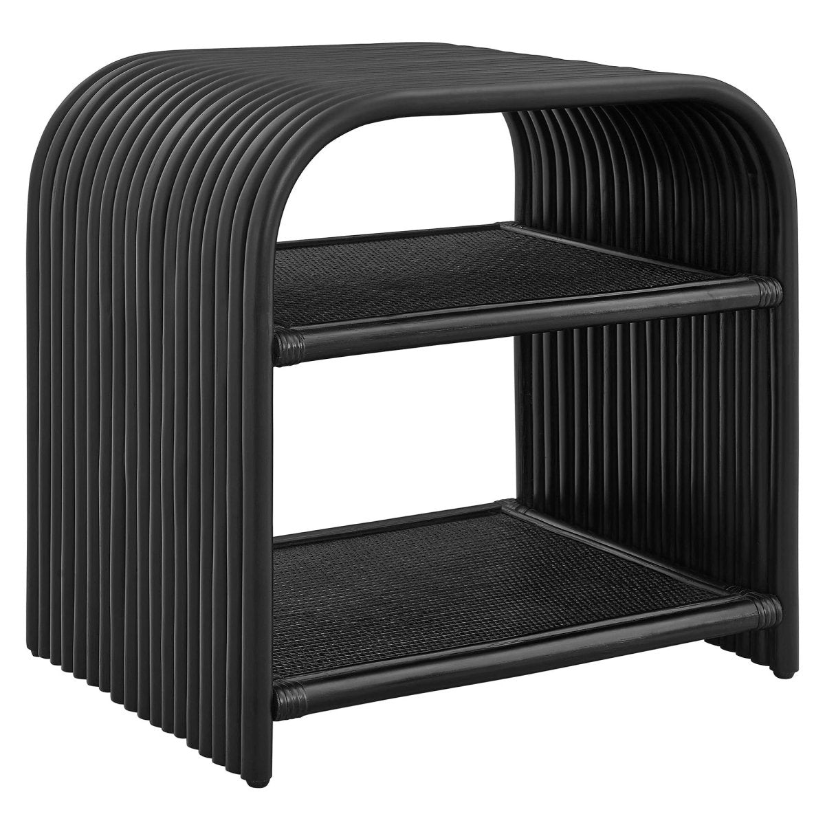 Curved Rattan Side Table with Shelf – Natural 24 Inch - End & Side Tables available at Alpine Outlets in Denver