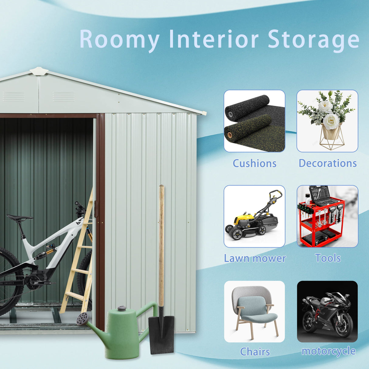 Outdoor Metal Storage Shed Garden Building Weather Resistant Steel 7.5x4ft