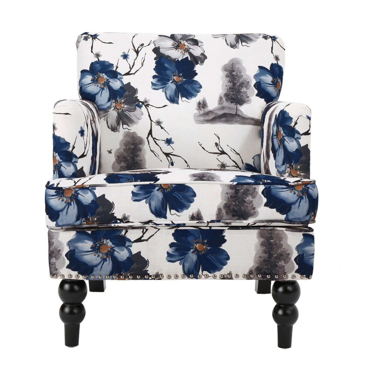 Club Chair With Tapered Birch Wood Legs - Multicolor