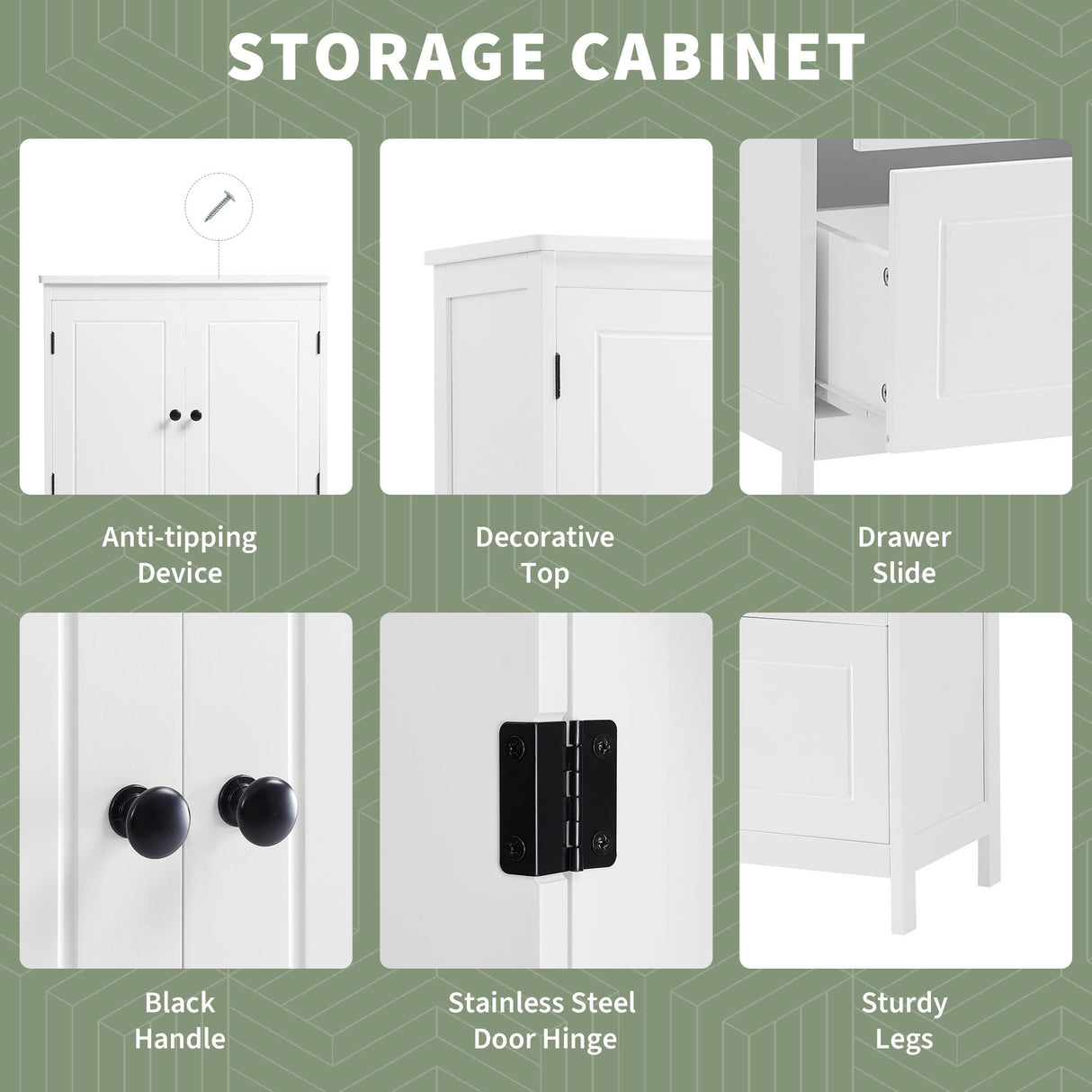 Bathroom Storage Cabinet With 2 Doors And Drawers, Adjustable Shelf