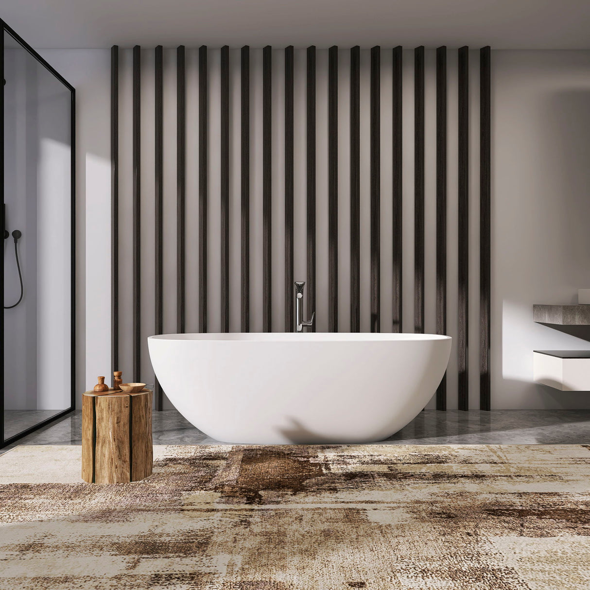 Soaking Bathtub, Freestanding, Solid Surface - Matte White