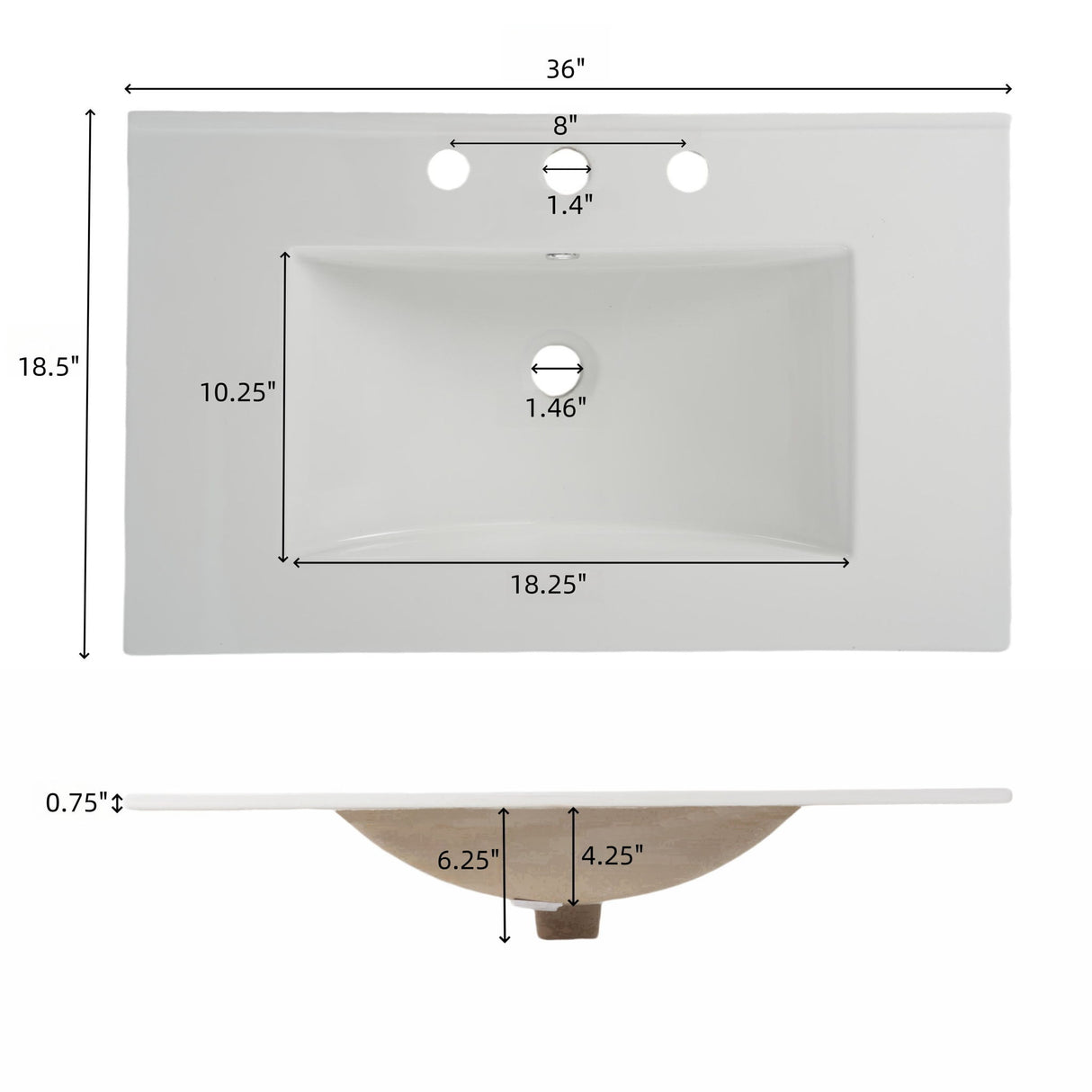 Bathroom Vanity With Sink, Tip Out Tray & 2 Full Extension Drawers - Gray