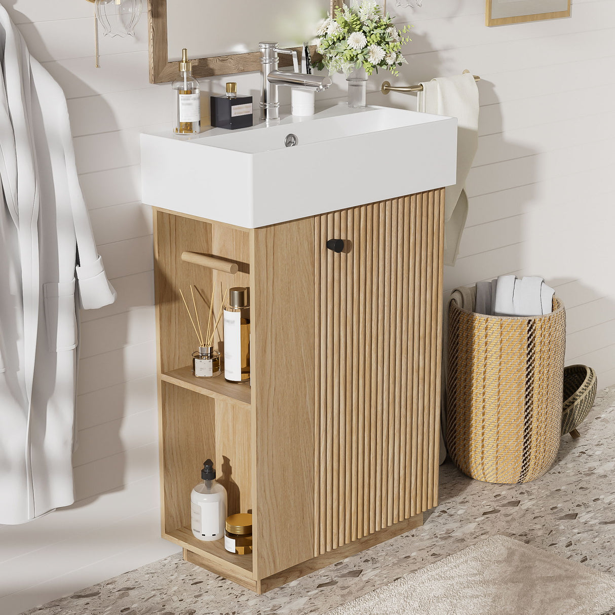 Bathroom Vanity With Sink, Freestanding Wood Grain Cabinet With Storage