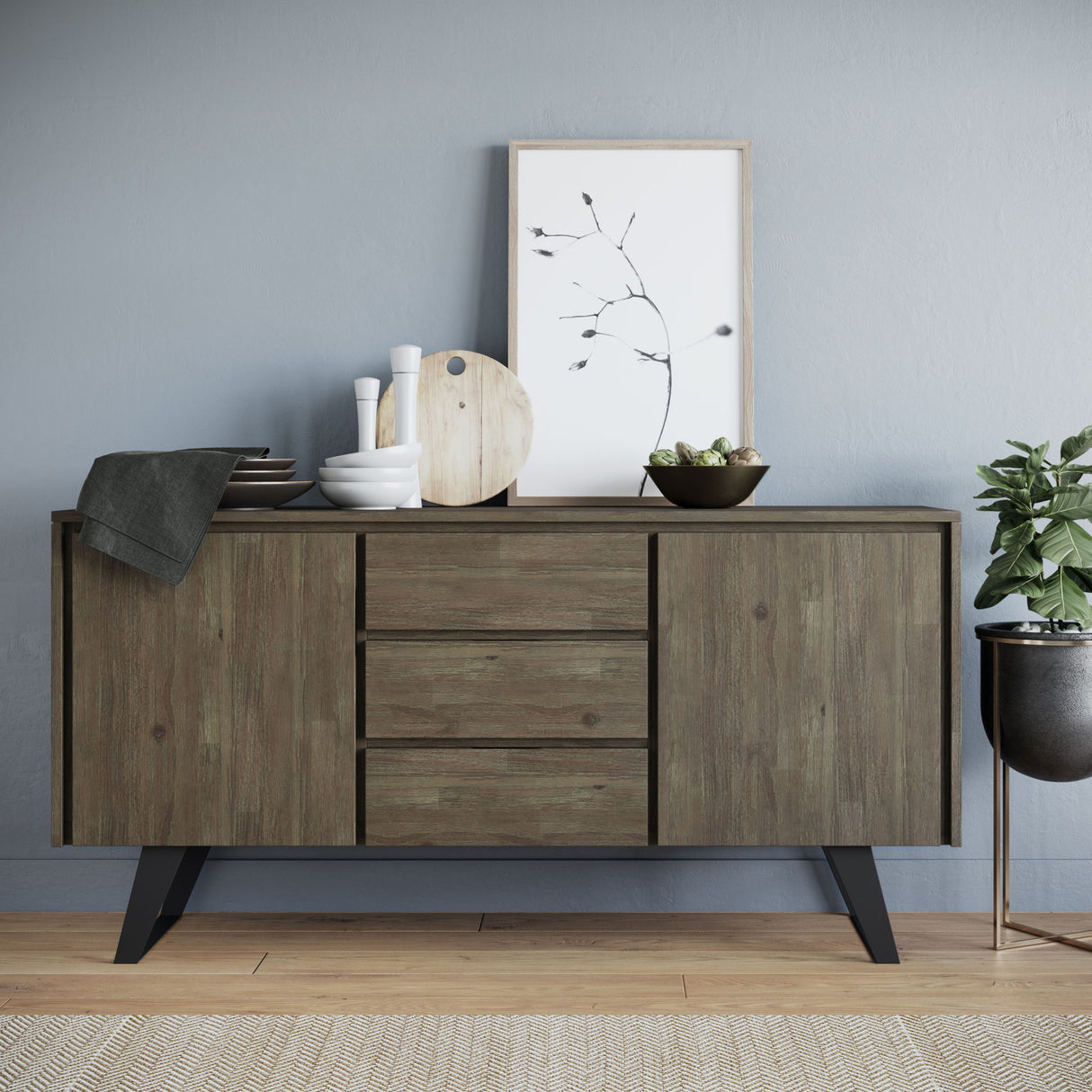 Sideboard Buffet Dining Cabinet Industrial Wood Storage 60x30in