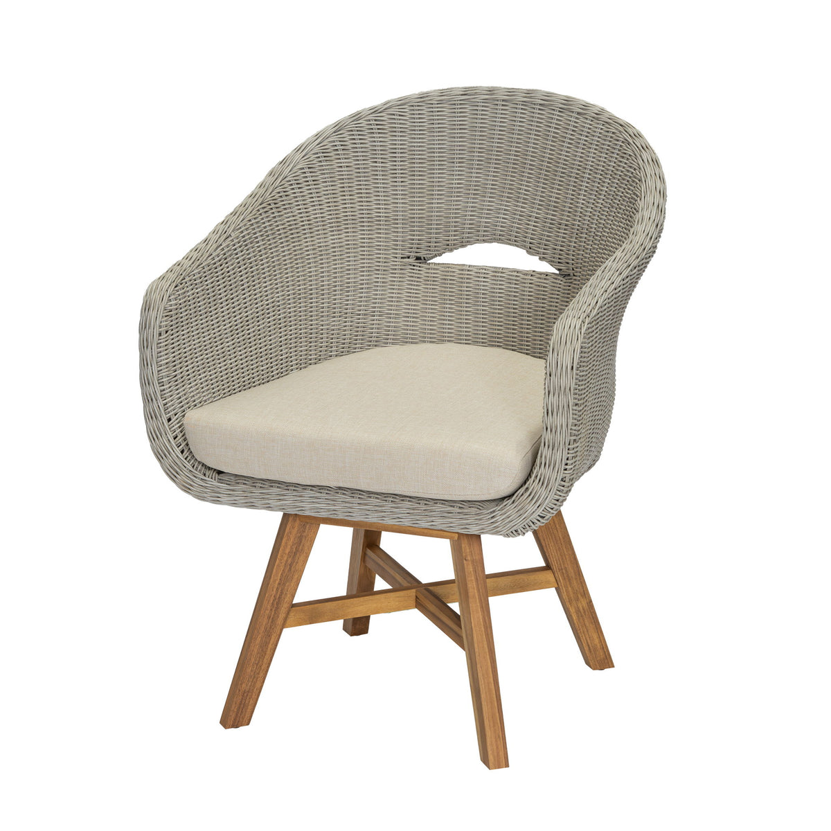 Modern Coastal Rattan Dining Chairs, (Set of 2), Solid Wood Legs - Beige / Gray Ash / Natural