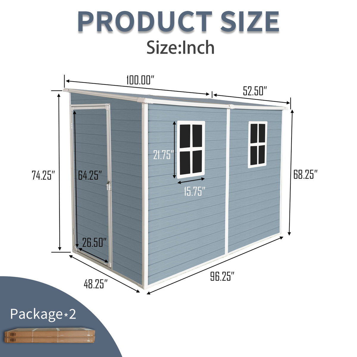 Outdoor Storage Shed With Floor Resin Shed With Two-Window, Waterproof, Lockable Doors For Patio, Yard, Lawn - Gray