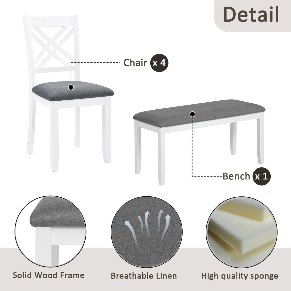 6 Piece Dining Table Set With Bench