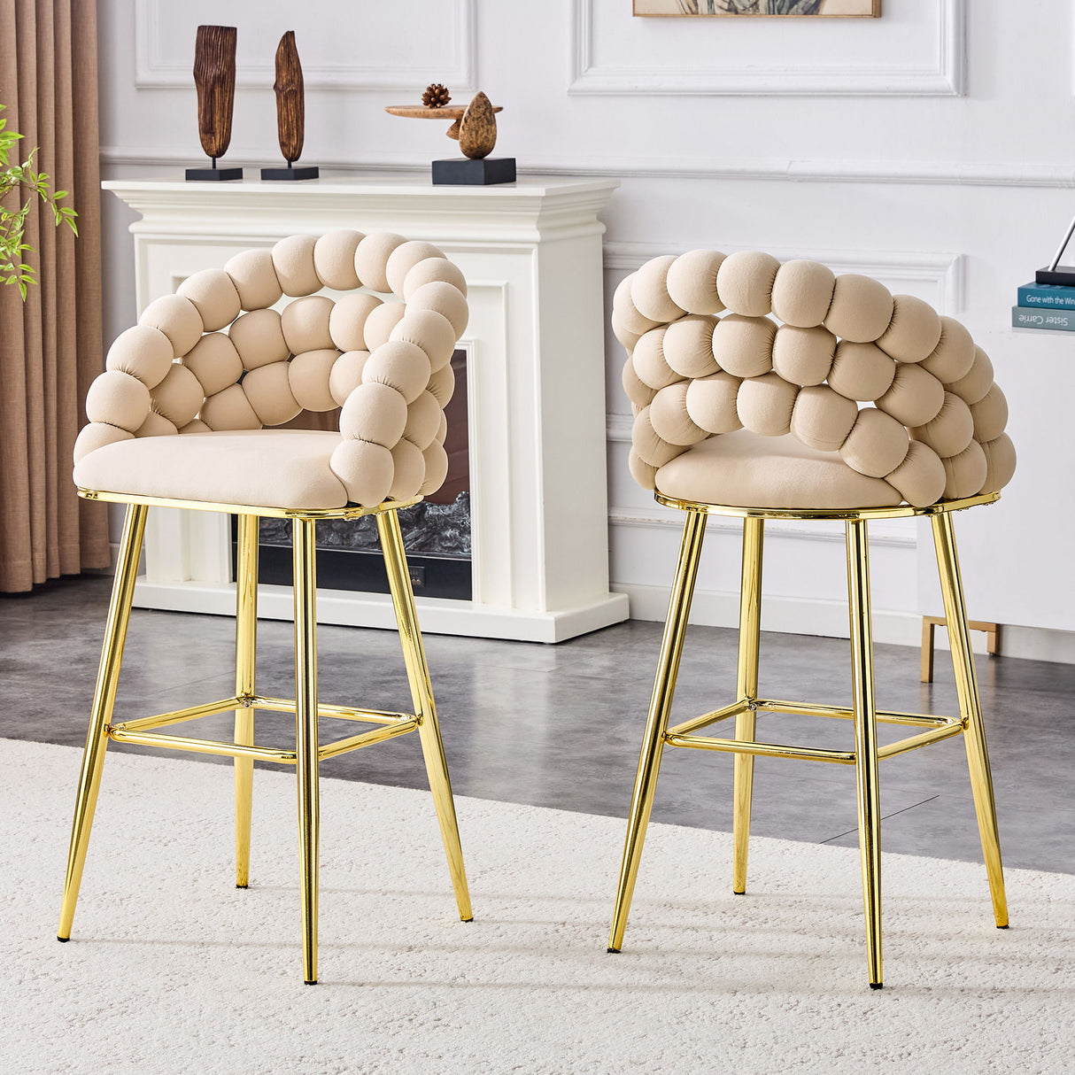 Bubble, Ball Chain Tufted Bar Chairs For Kitchen Island & Home Bar (Set of 2)