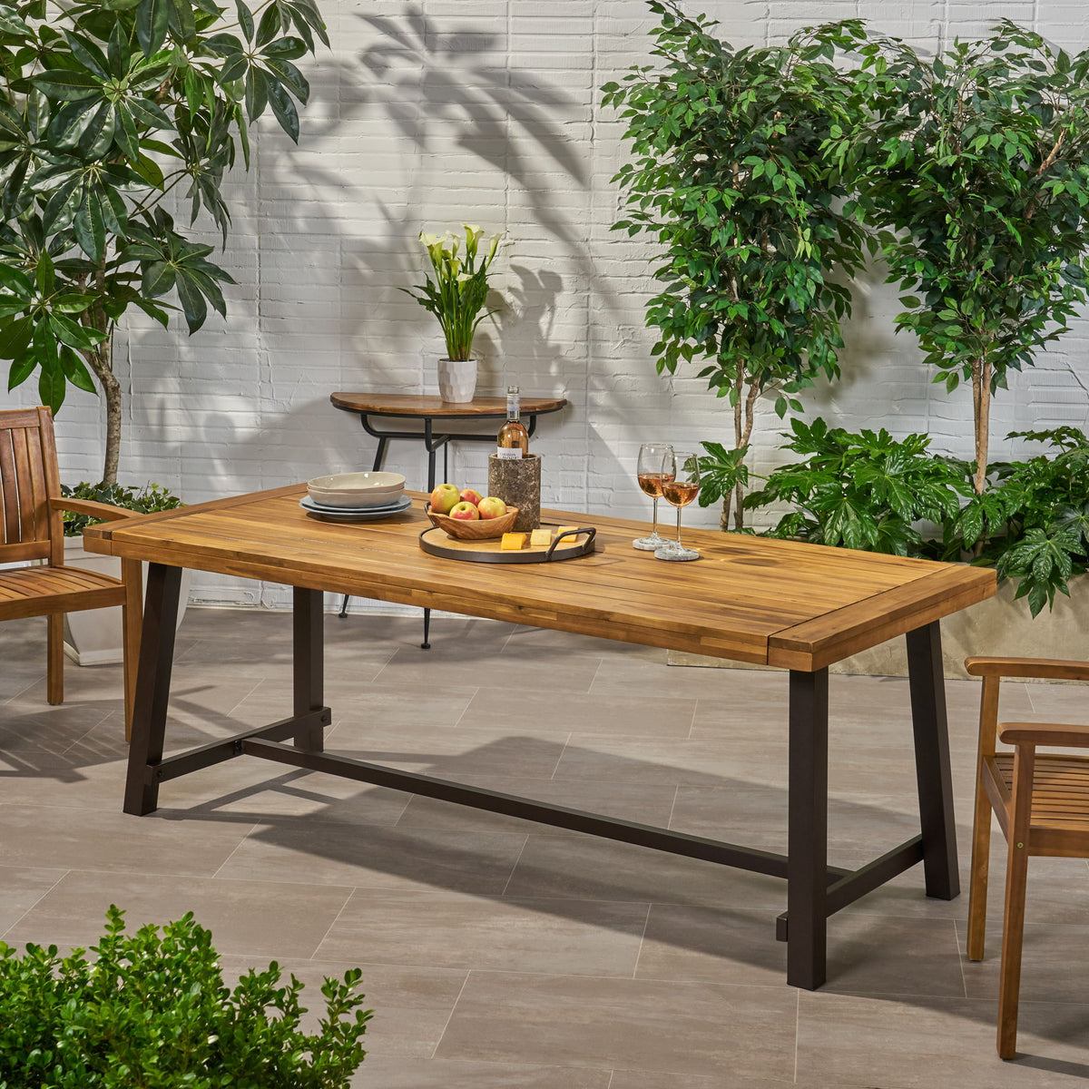 Equilibrium - Outdoor Dining Table With Wooden Frame And Slat Top