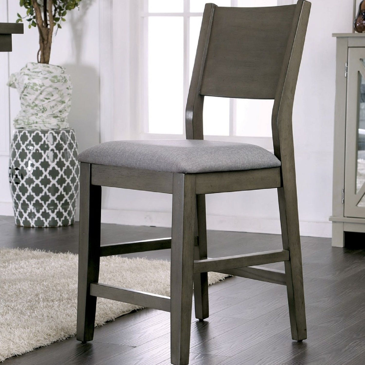 Padded Fabric Seat Panel Back Counter Height Dining Chairs (Set of 2) - Gray / Light Gray