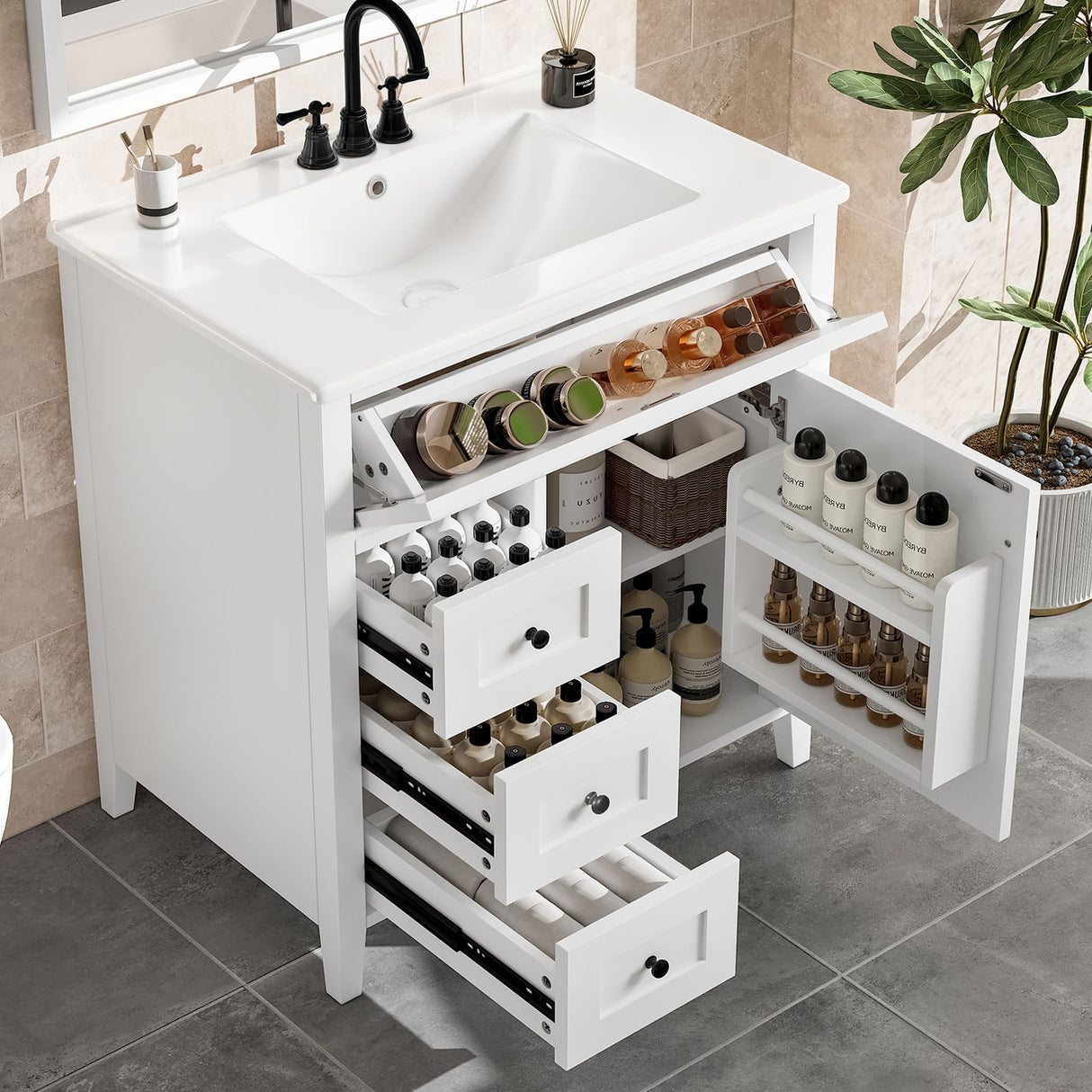 Bathroom Vanity With Sink, 3 Drawers And Adjustable Shelf, Freestanding Storage Unit