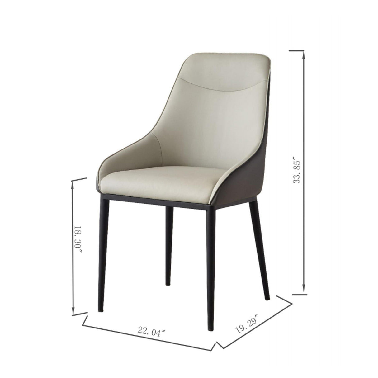 Modern Dining Chair Set Upholstered Seats Steel Metal Legs 2 Tone Contemporary Kitchen Living Room Furniture (Set of 2) - Black / Gray