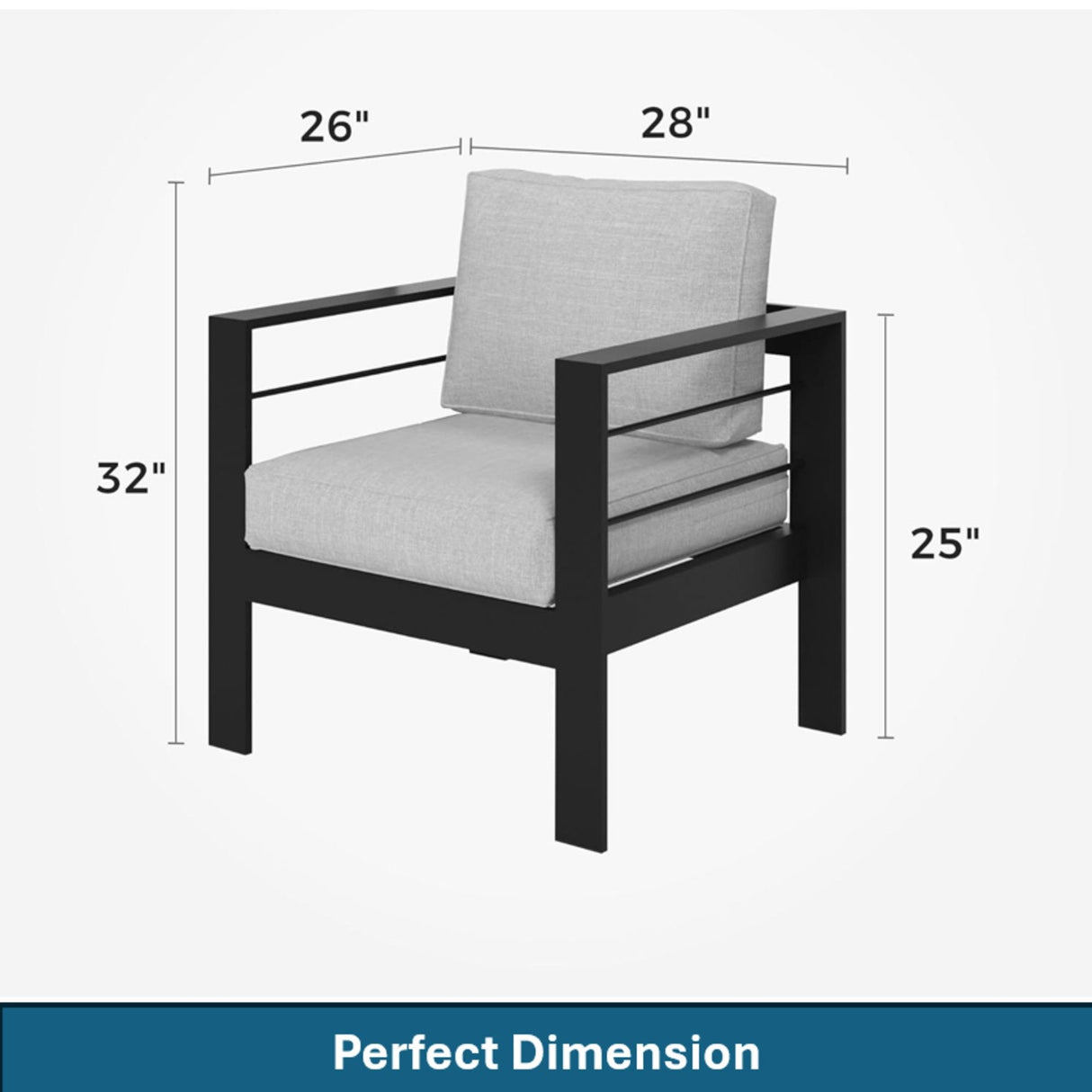 Patio Armchairs All Weather With Thick Cushions (Set of 2) - Black / Gray