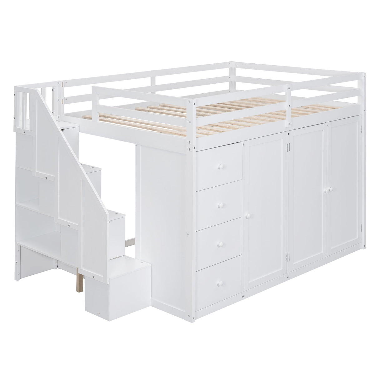 Loft Bed With Built In Wardrobes, Cabinets And Drawers