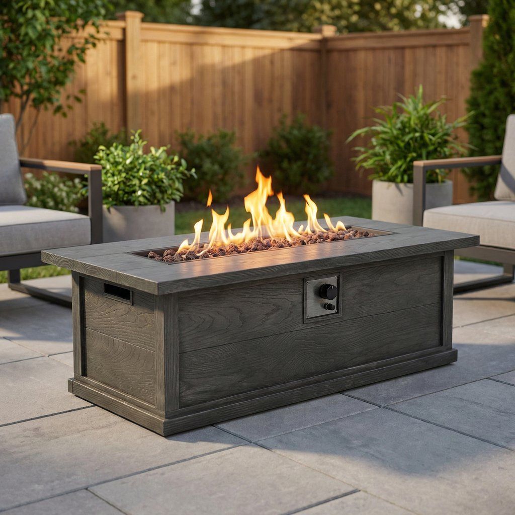 Transitional Rectangular Outdoor Propane Fire Pit Table 56x19in