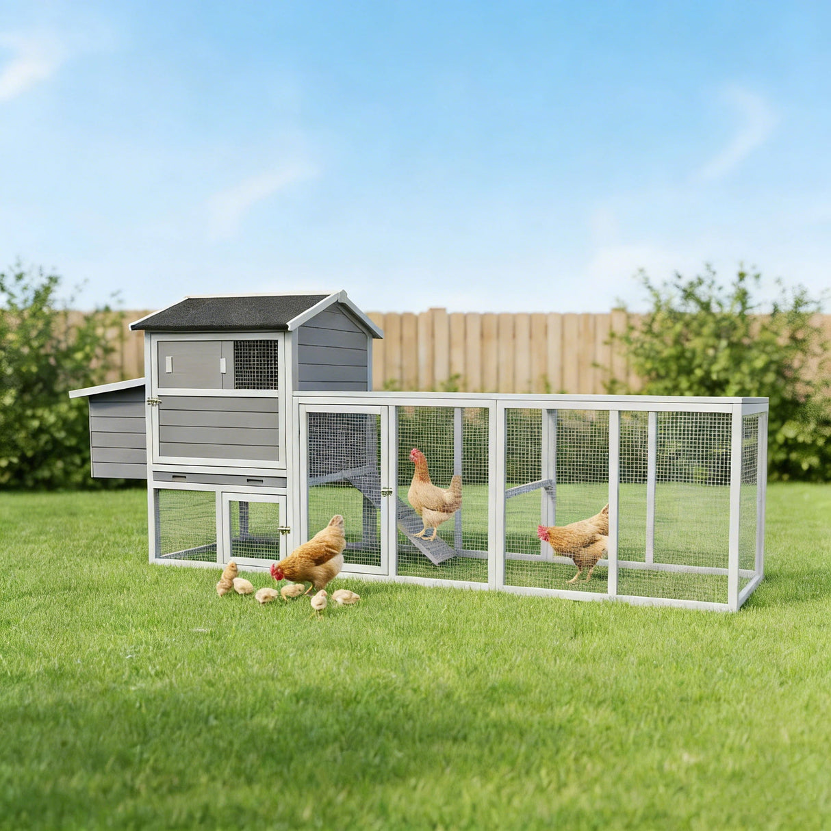 Chicken Coop With Run And Nesting Box, Large Outdoor Hen House For Backyard