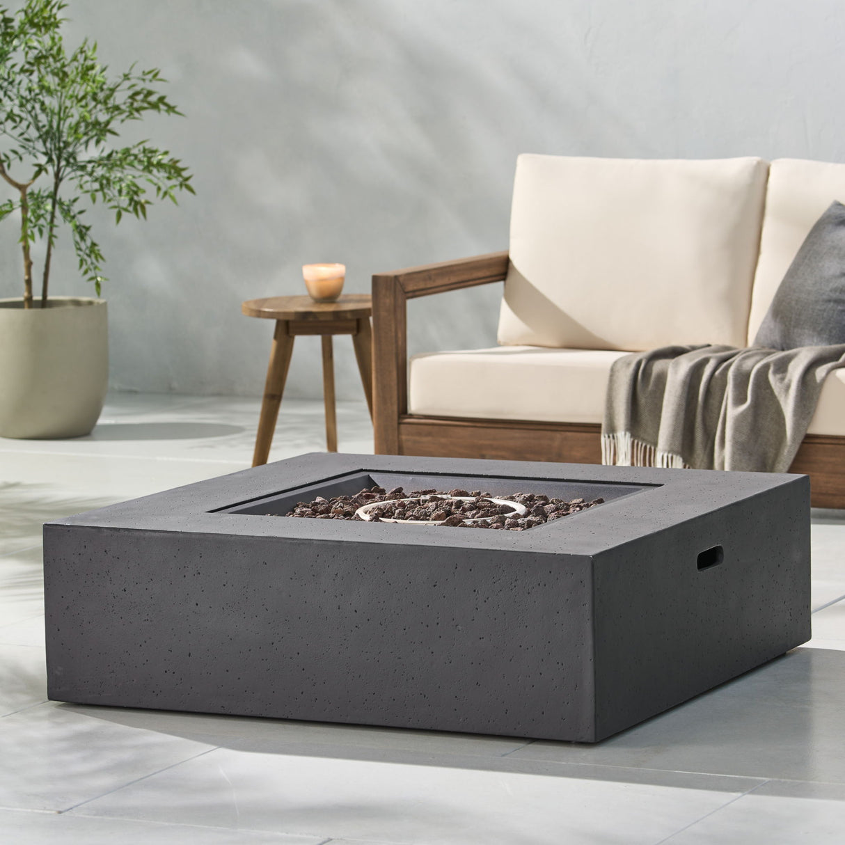 Square Fire Pit Table Outdoor Hearth 50000 BTU Propane Ceramic 40x40in