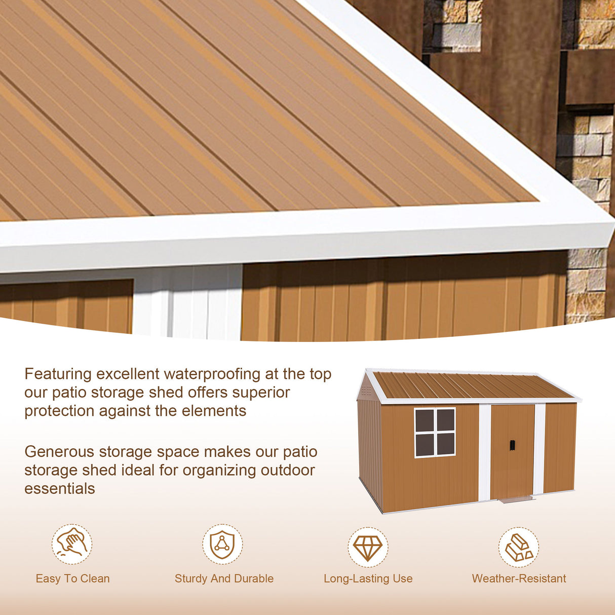 Storage Shed With Windows, Lockable Door & Ventilation For Backyard Tool Organization - Brown