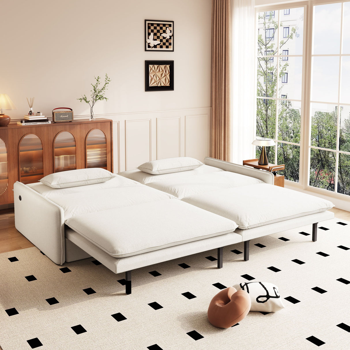 4 Seat Convertible Sleeper Sofa Bed, Modern With Storage
