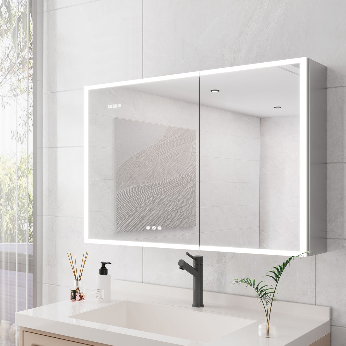 Bathroom Medicine Cabinet With Lights, LED Medicine Cabinet With Mirror, Lighted Medicine Cabinet With Defogger