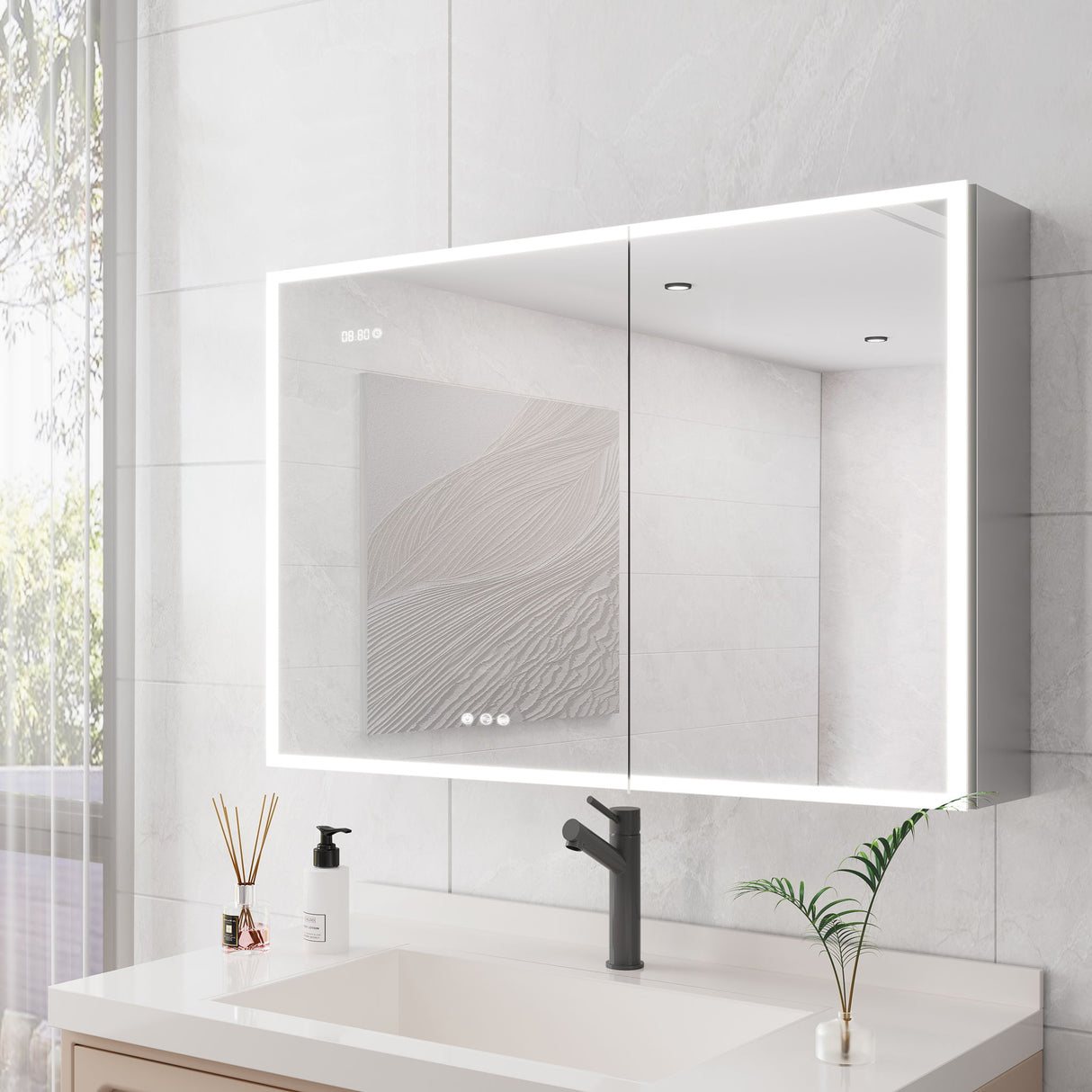 Bathroom Medicine Cabinet With Lights, LED Medicine Cabinet With Mirror, Lighted Medicine Cabinet With Defogger