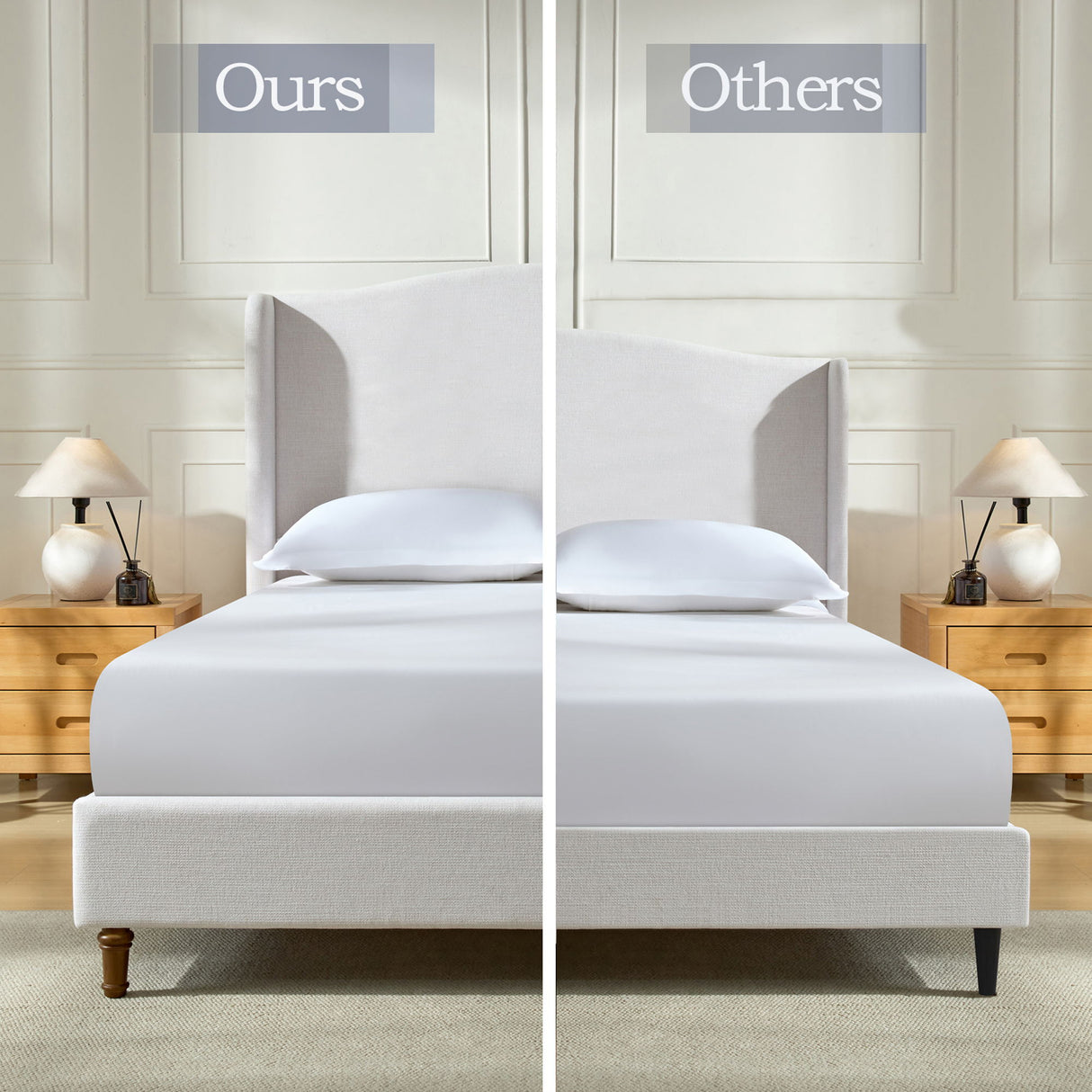 Hannah - Upholstered Wingback Bed Size / Tall Headboard Upholstered King Bed / Premium Textured Look / Minimalist Designs / No Box Spring Needed
