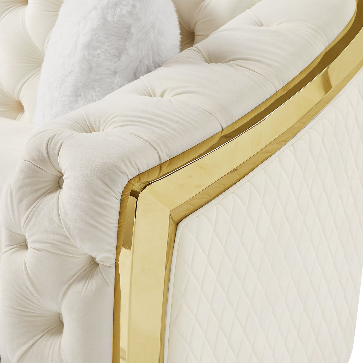 2 Seater Loveseat Sofa With Button Tufted Diamond Grid & 2 Pillows For Living Room