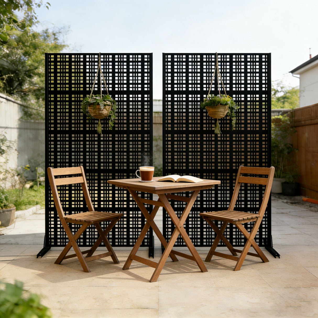 Outdoor And Indoor Divider With Freestanding Decorative Privacy Screen - Black