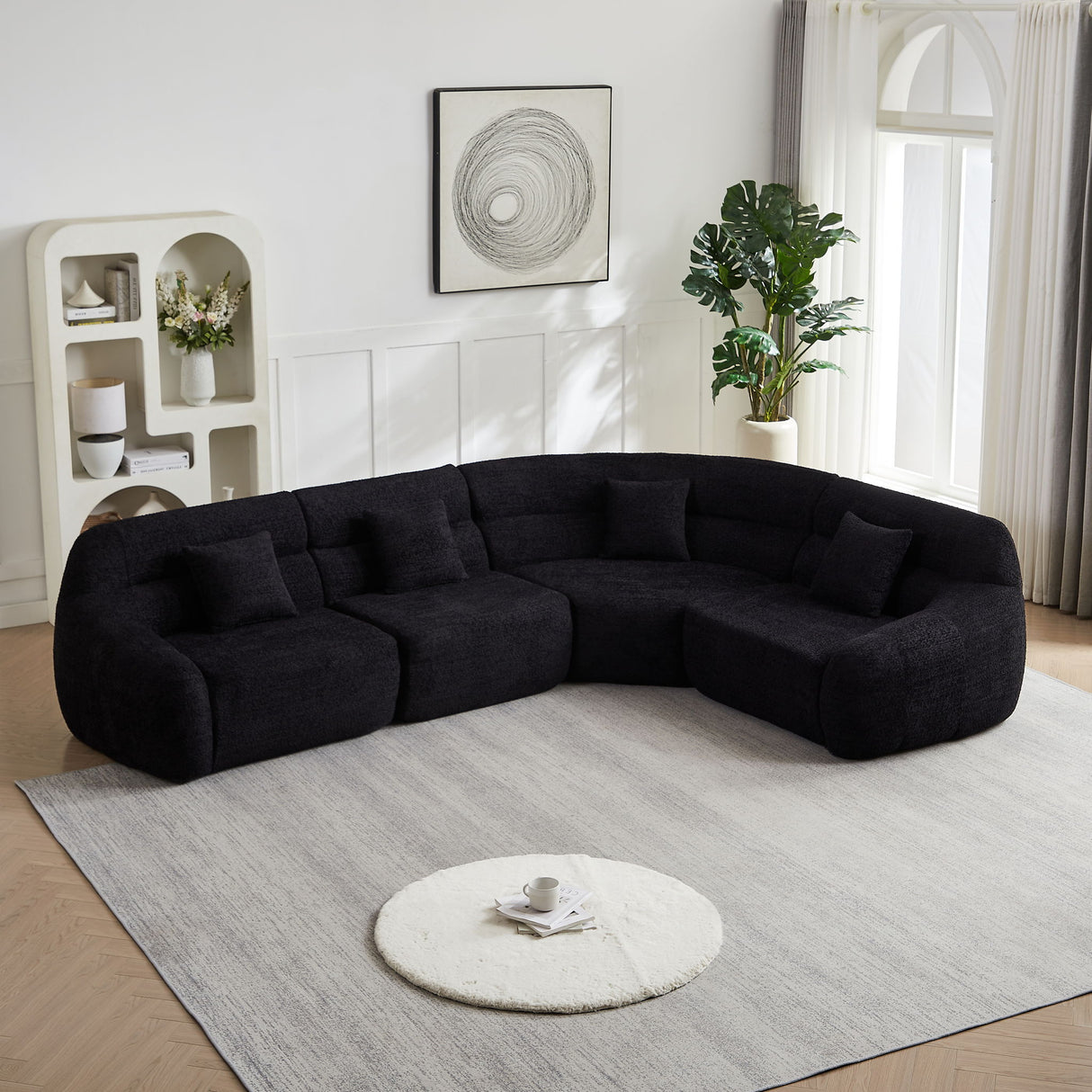 Luxury Curved Corner Sectional Sofa With 4 Pillows