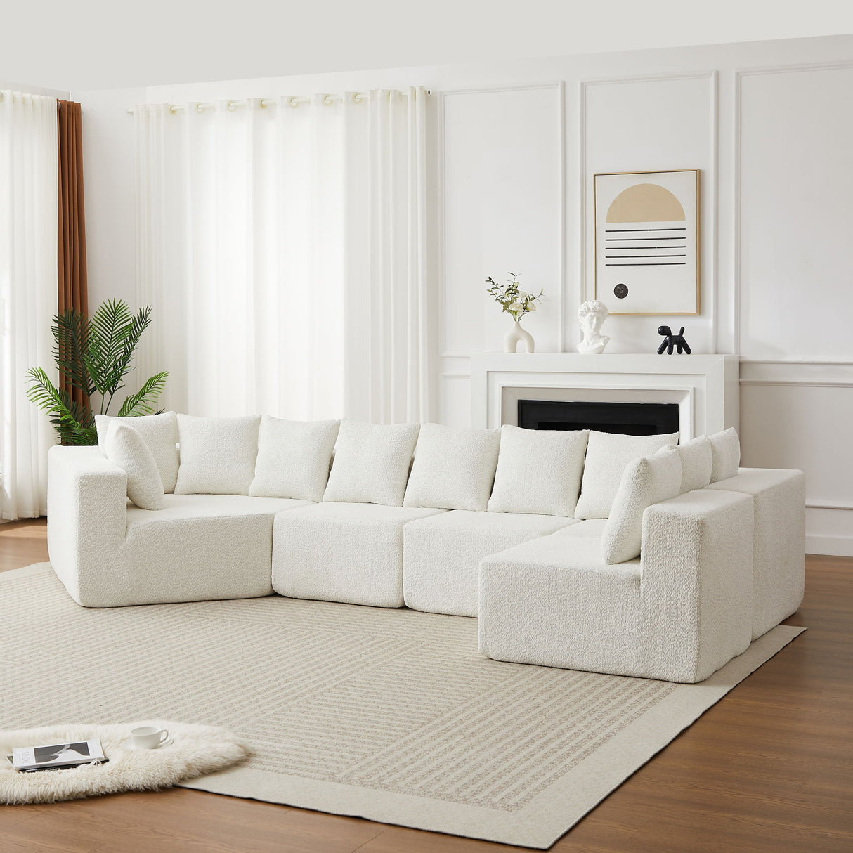 L - Shaped Modular Sofa With Deep Seat And 11 Pillows