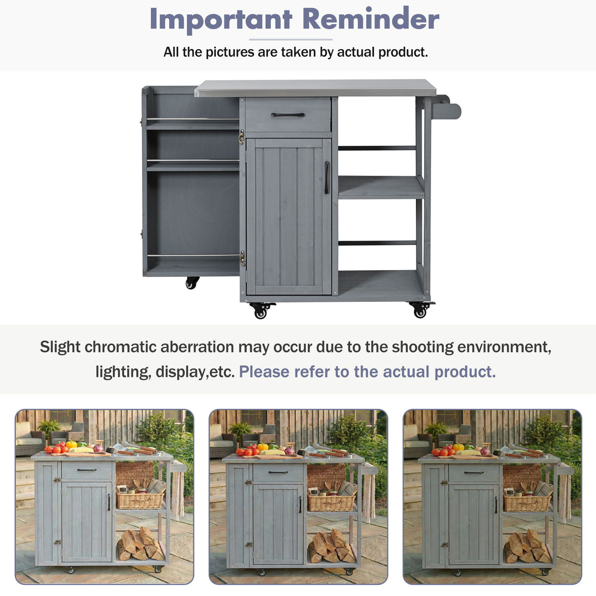 Outdoor Kitchen Island Prep Station With Lockable Wheels, Ample Storage, Towel & Spice Racks