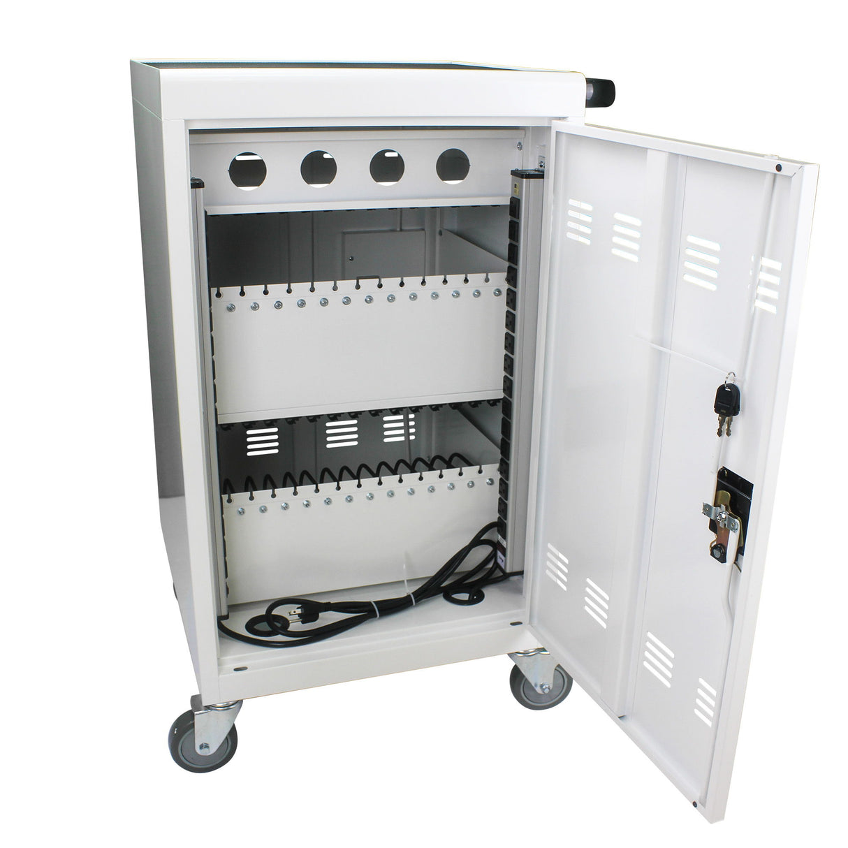 Mobile Charging Cart And Cabinet For Tablets Laptops 30 Device With Combination Lock - Antique White