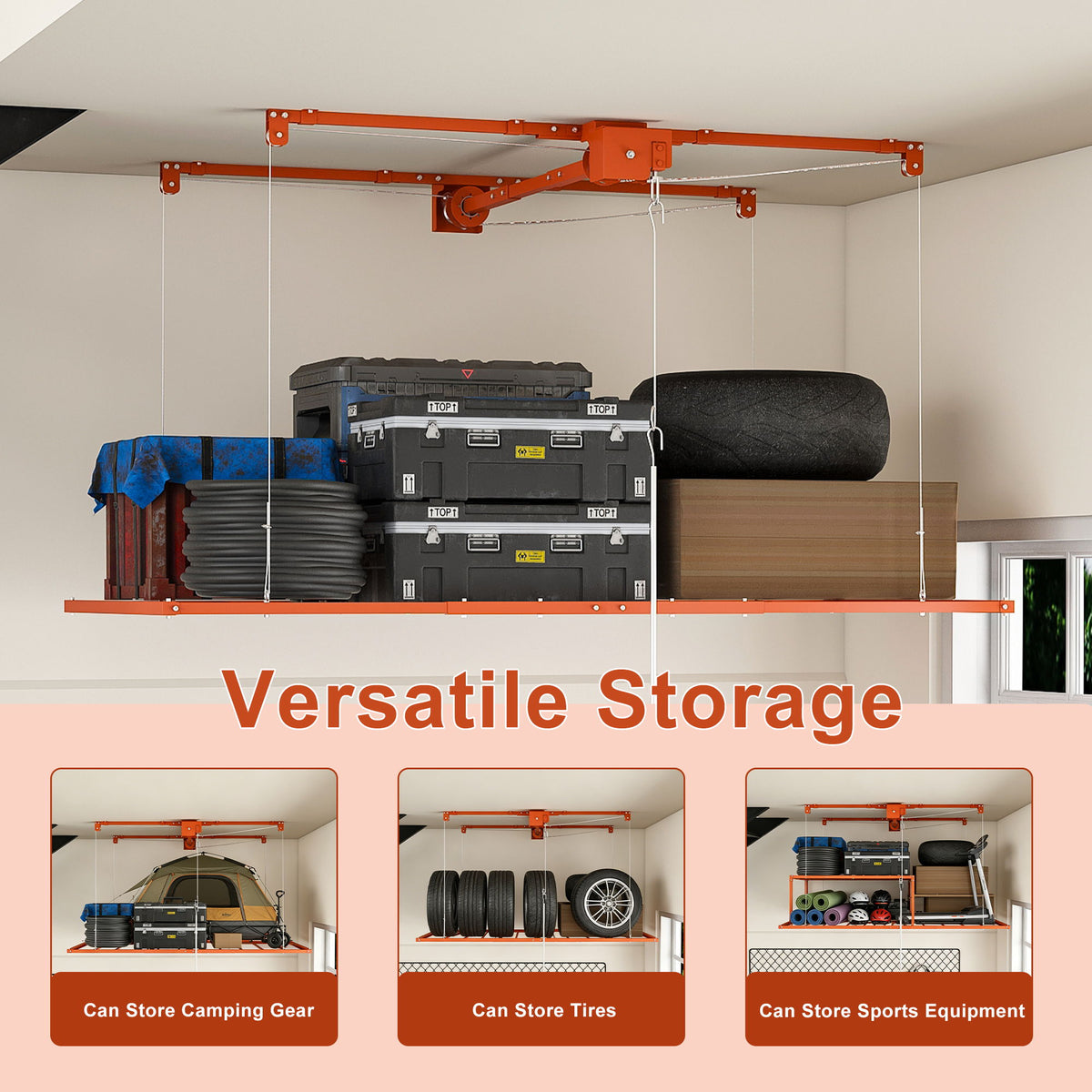 Overhead Garage Storage Rack For High Ceilings - Orange