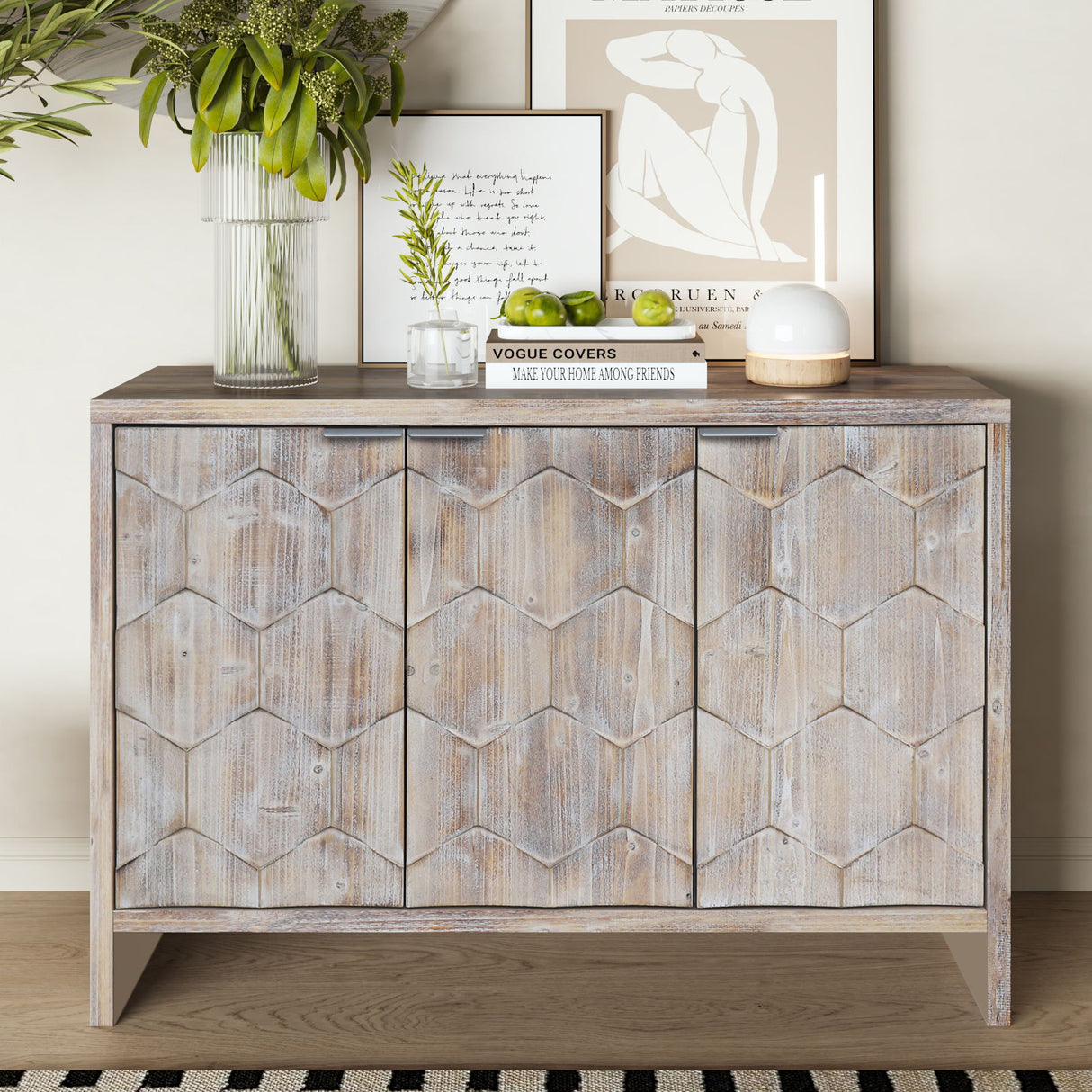 Accent Cabinet Sideboard Buffet Wooden Storage Server in Light Brown