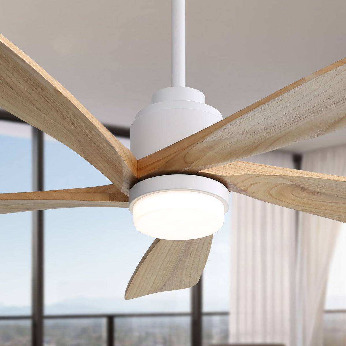 52" Smart Remote Control Ceiling Fan With Dimmable LED Light, 5 Blades, Reversible DC Motor - White