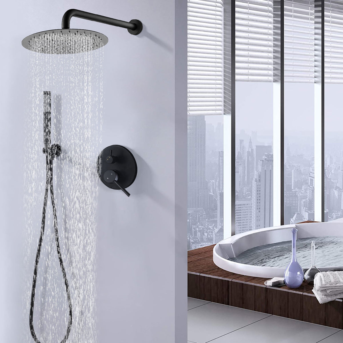 Elegant 10" Round Rain Shower Head And Handheld Set With Adjustable Tilt And Dual Modes