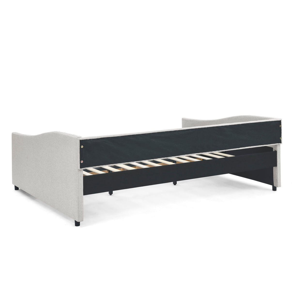 Upholstered Tufted Daybed With 2 Drawers, Waved Arms
