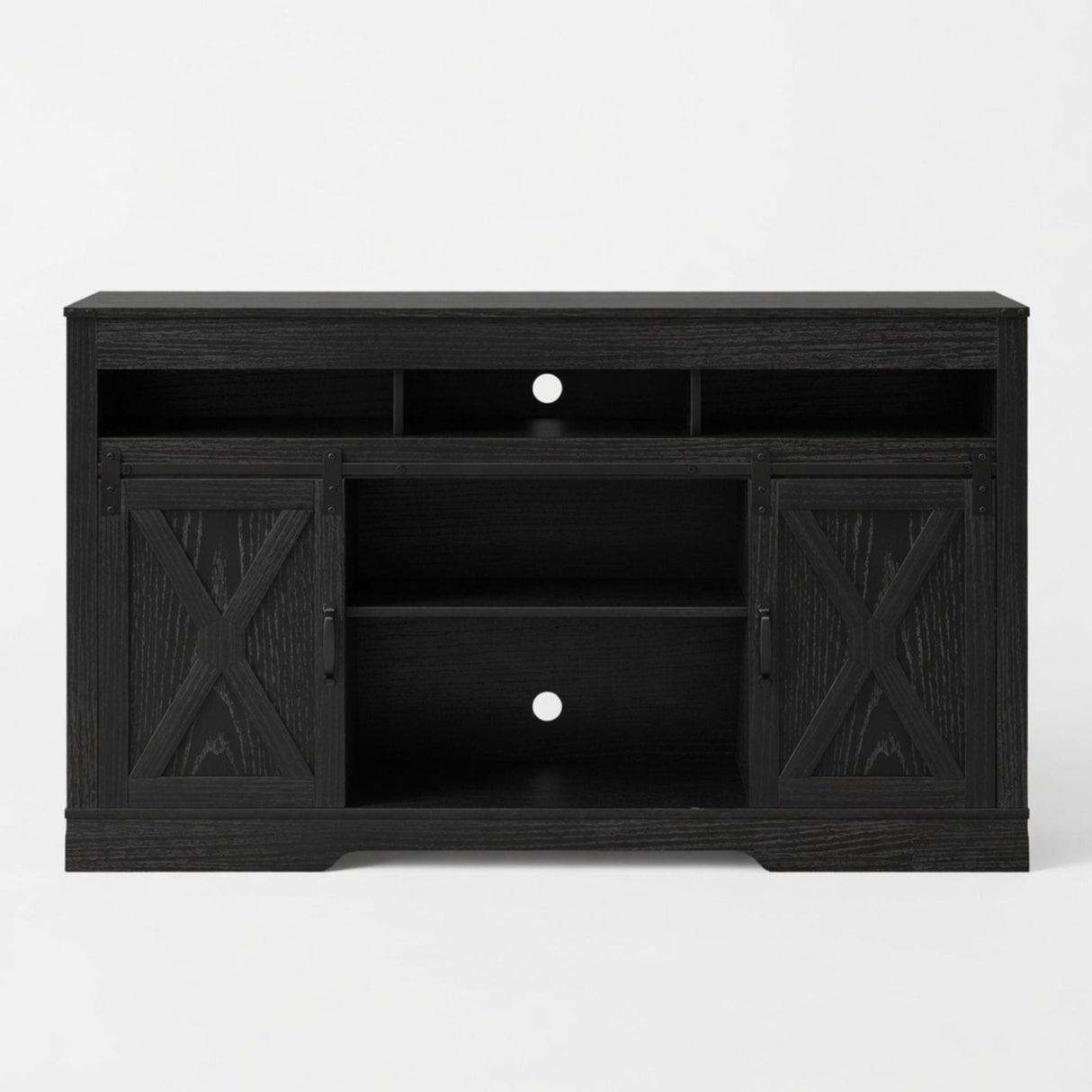 Farmhouse TV Stand With Sliding Barn Doors & Adjustable Storage