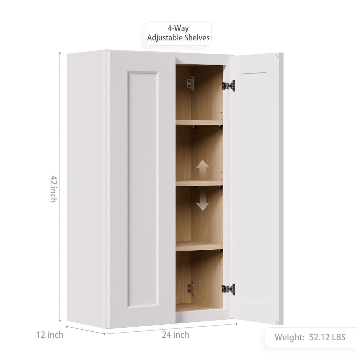 Shaker Wall Cabinet With Soft-Close Doors, Adjustable Shelves