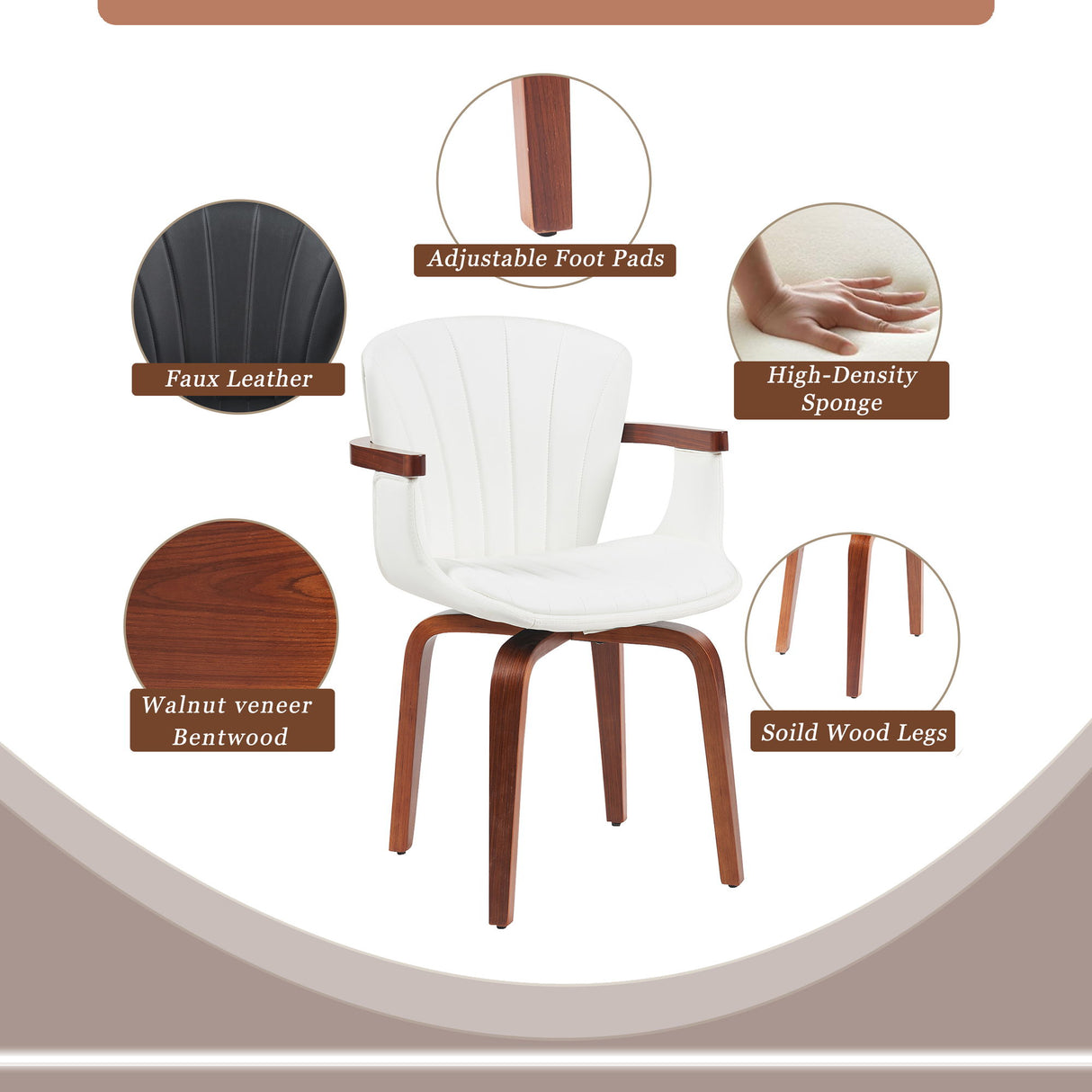 Bentwood Swivel Dining Chairs (Set of 2) - White / Walnut