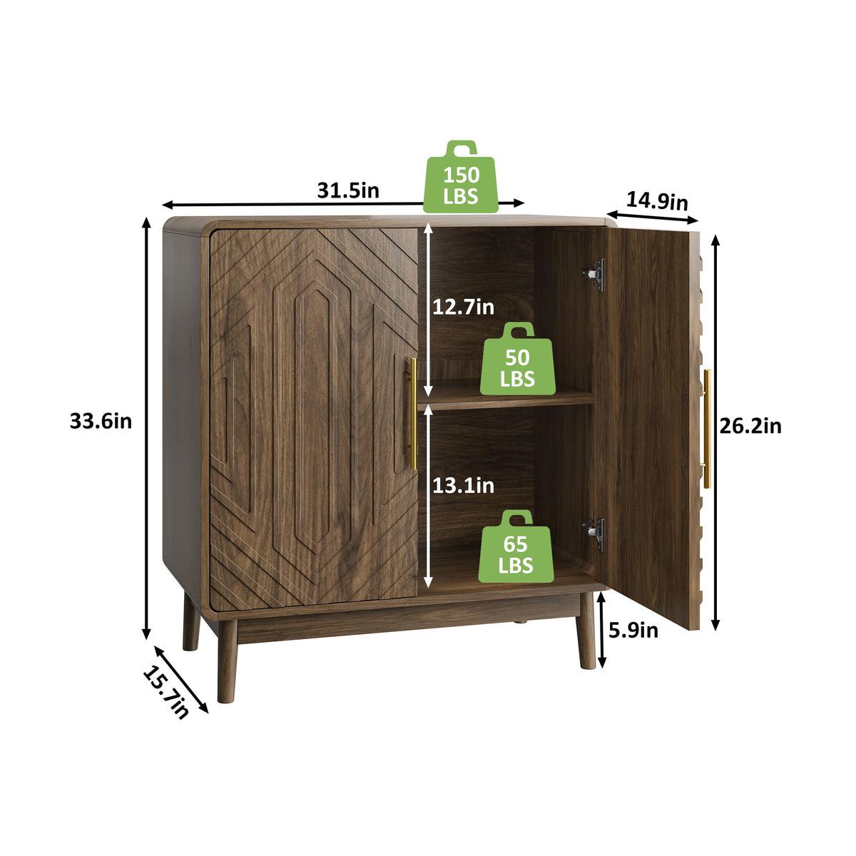 Sideboard Buffet Cabinet With Carved Doors And Adjustable Layer Board