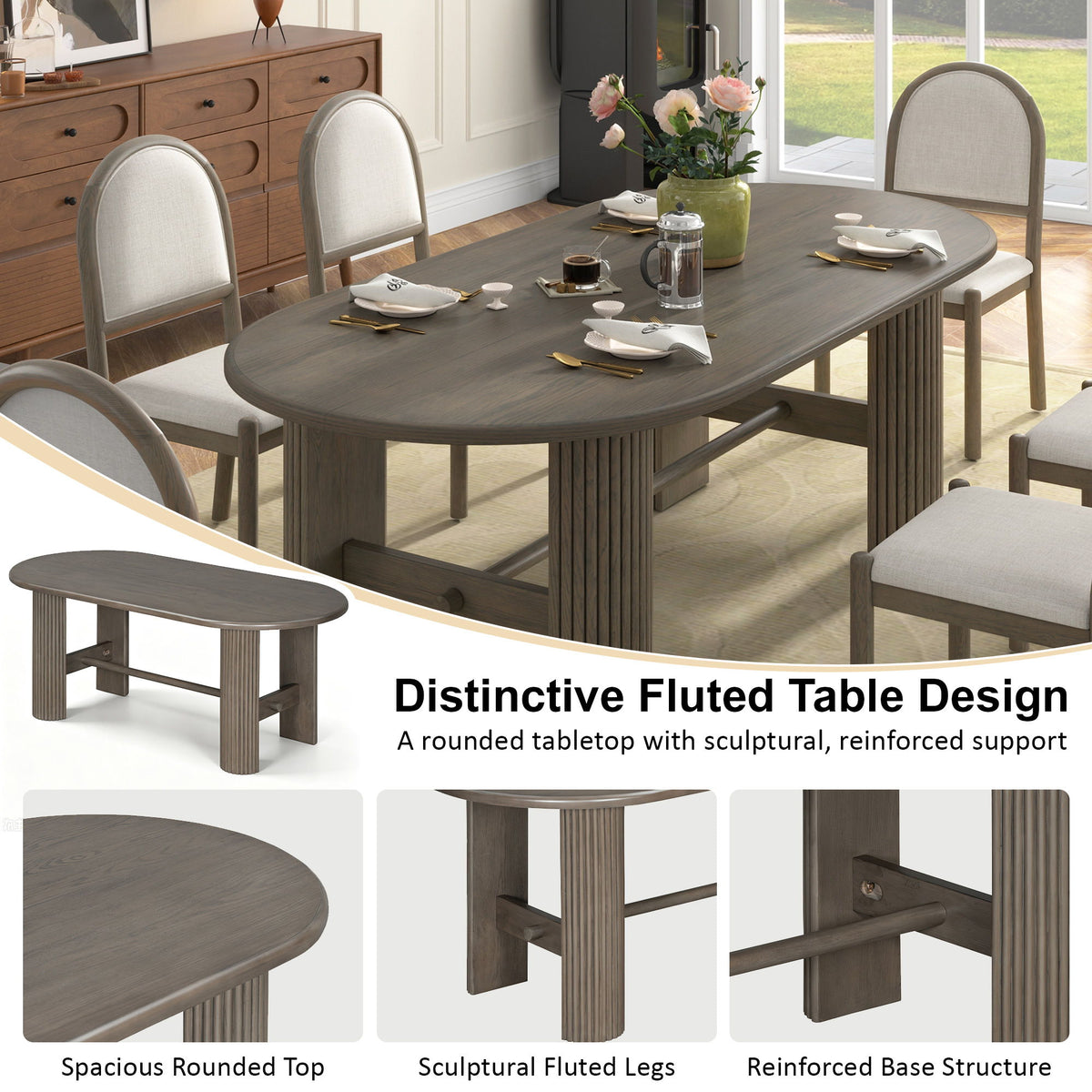 Oval Dining Table Set For 6 With 6 Upholstered Chairs