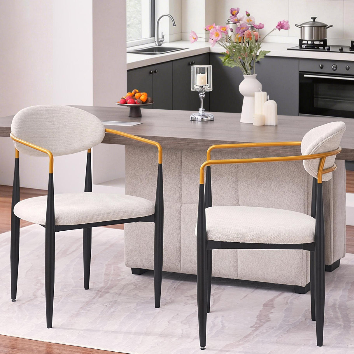 Modern Upholstered Dining Chair With Accented Armrests (Set of 2)
