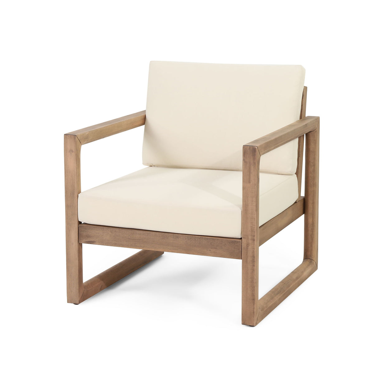 4 Pieces Acacia Wood Patio Furniture Set, Outdoor Furniture With Coffee Table, Patio Conversation Set Deep Seating With Soft Cushion, Porch Chairs For Backyard Porch Balcony - Brown Wash / Beige