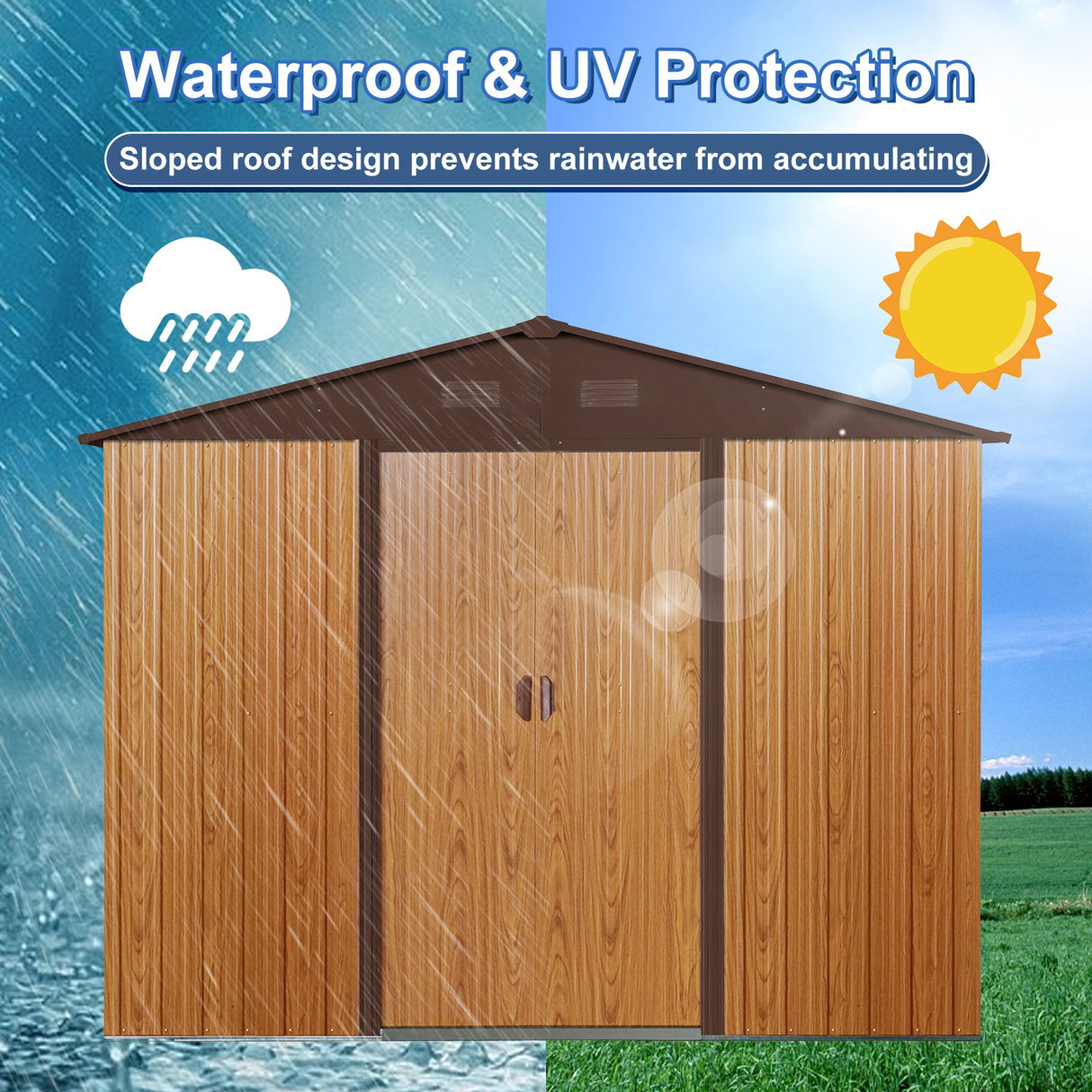 Outdoor Metal Storage Shed Garden Building Heavy Duty with Floor Base