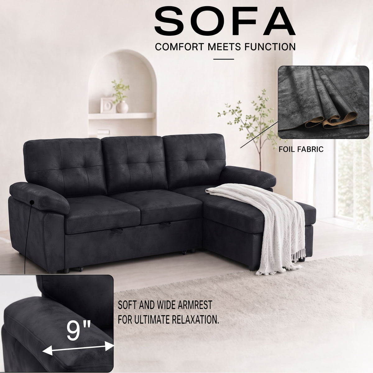 Convertible Sectional Sofa Bed With Pull Out Sleeper And Storage