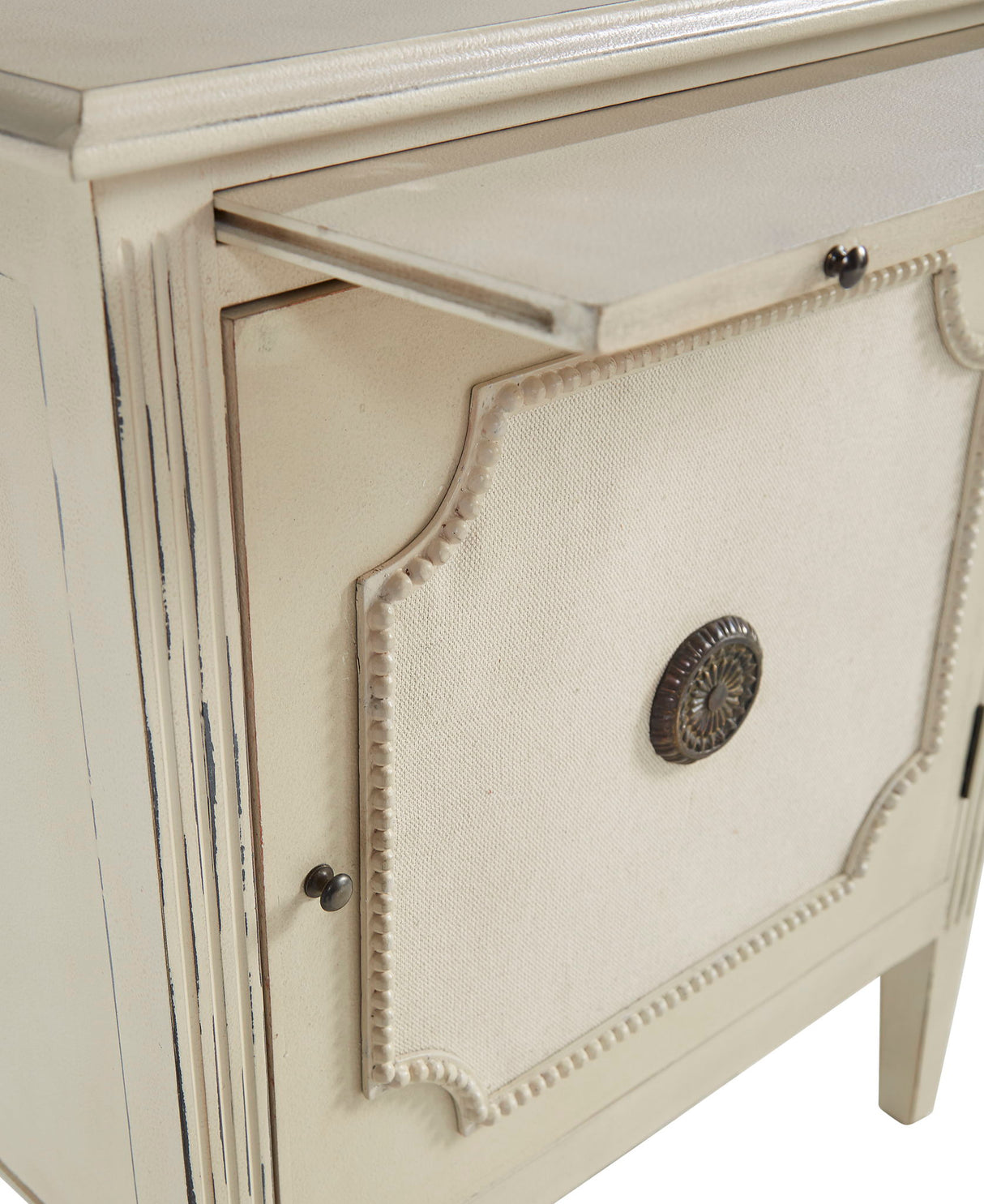 Linen & Beaded Front End Table - White