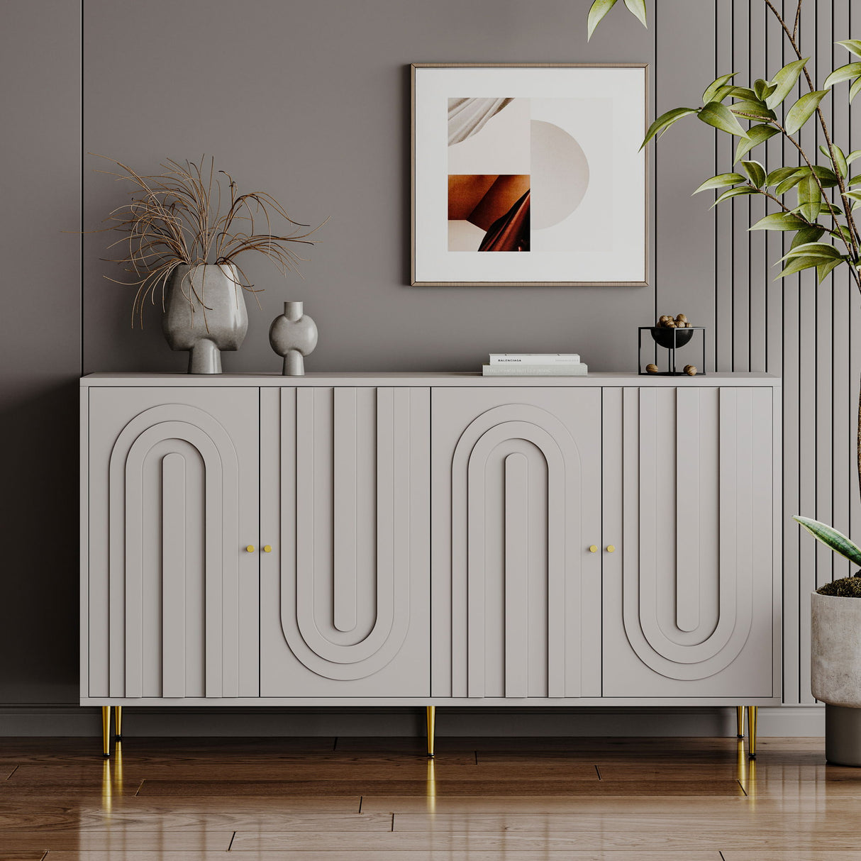 Modern 4 Door Sideboard Buffet Server Cabinet 60in x 33in