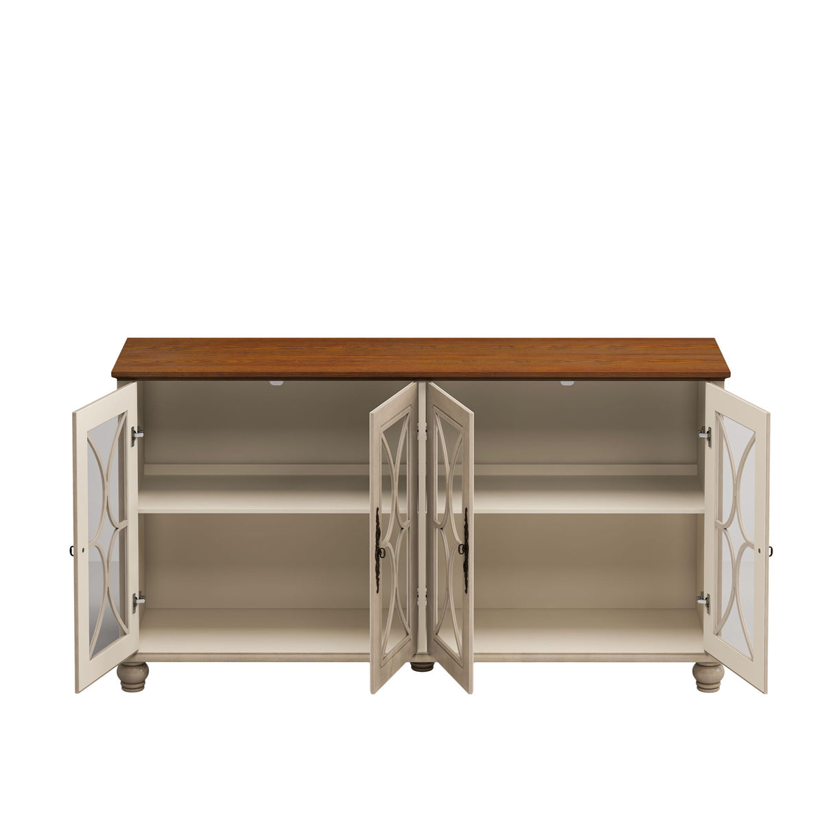 4 Door Sideboard Cabinet with Tempered Glass Doors and Wood 59x32in